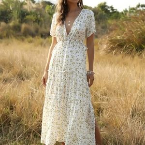 SPRING BOHO GYPSY FLORAL PRINT MAXI DRESS